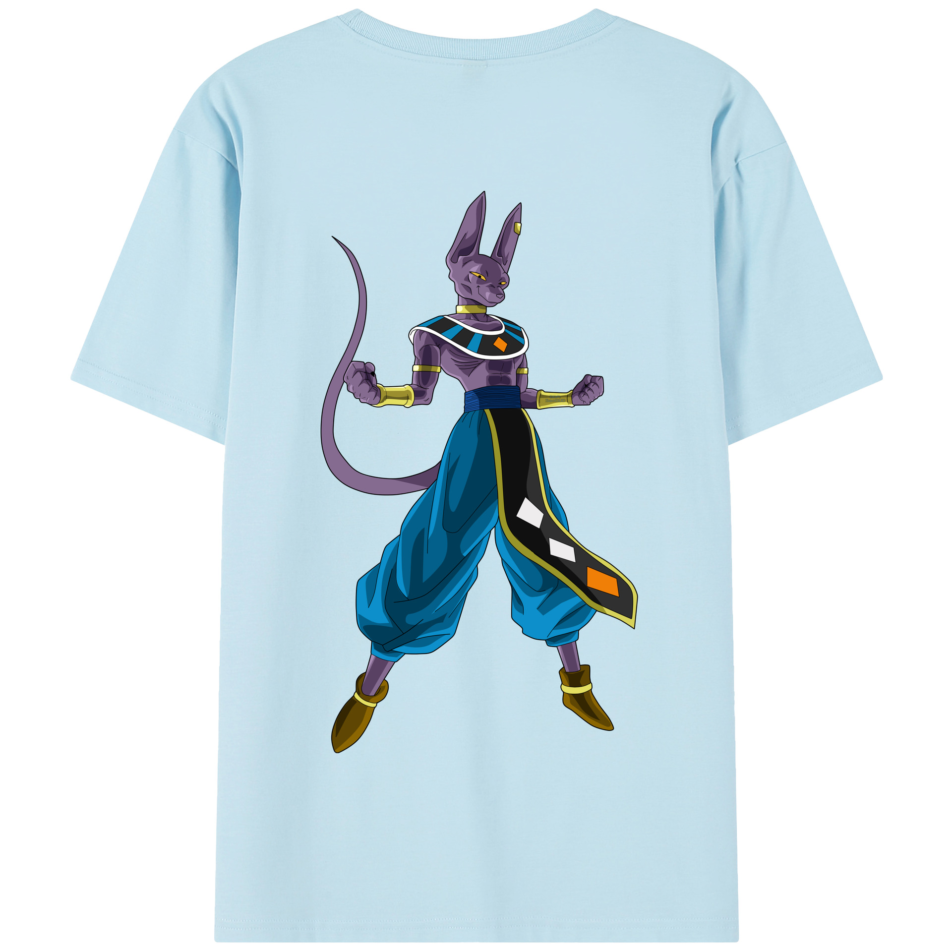 （画像用） ドラゴンボール ビルス 破壊神ビルス DRAGON BALL Beerus Birusu 綿100％半袖Tシャツ（背面プリント）